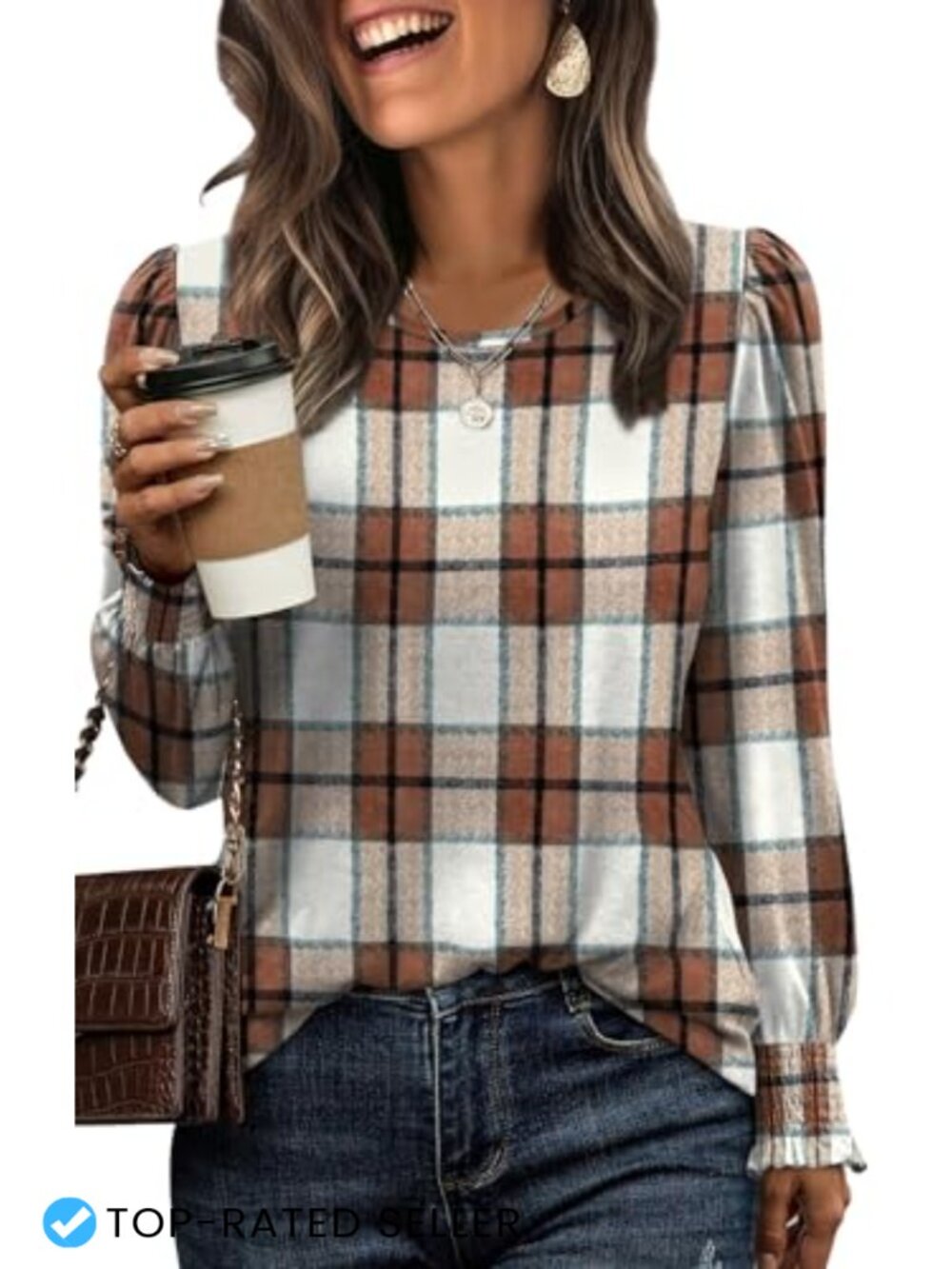 Women's Dressy Casual Long Sleeve Tunic Top with Smocked Cuffs Blouse